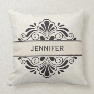 Monogram Elegant Beige  Damascus Black Lace Kussen