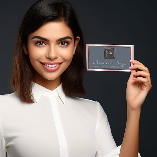 Monogram Elegant Benoeming Gray Roos Dusty Blue Visitekaartje