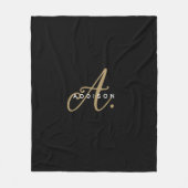 Monogram Elegant Black and Gold Script Fleece Deken (Voorkant)