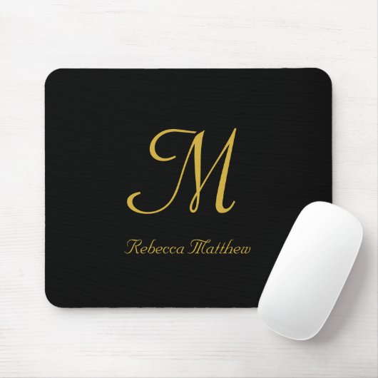Monogram Elegant Black and Gold Script Muismat (Met muis)