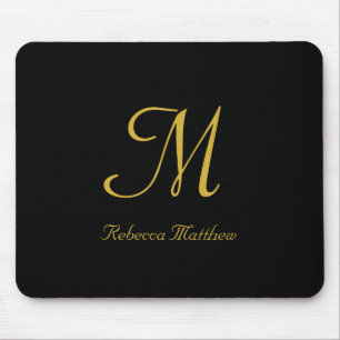 Monogram Elegant Black and Gold Script Muismat