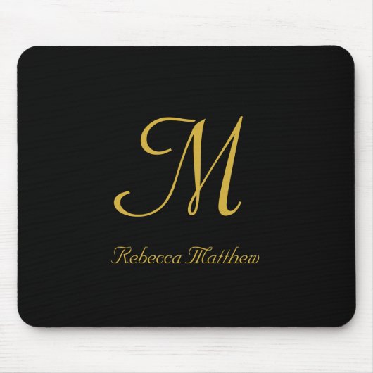 Monogram Elegant Black and Gold Script Muismat (Voorkant)
