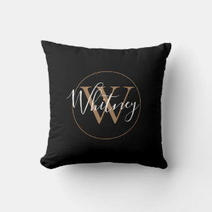 Monogram Elegant Black and Gold Script Name Kussen