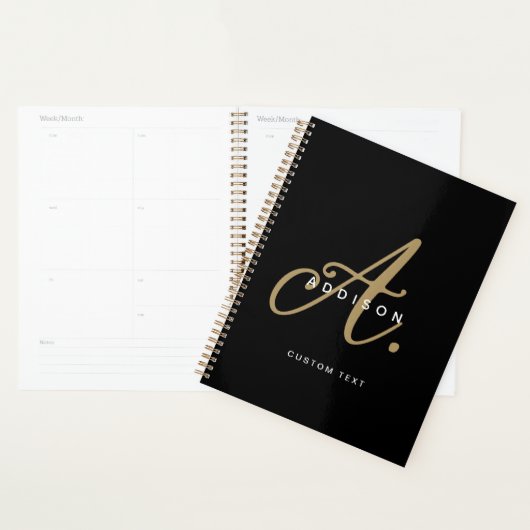 Monogram Elegant Black and Gold Script Planner (Display)