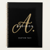 Monogram Elegant Black and Gold Script Planner (Voorkant)