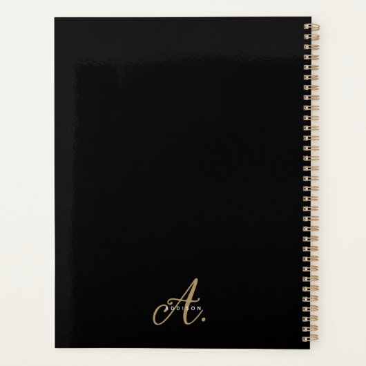 Monogram Elegant Black and Gold Script Planner (Achterkant)