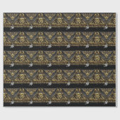 Monogram Elegant Black and Gold Trim Cadeaupapier (Vlak)