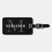 Monogram Elegant Black and White Mannen Bagagelabel (Voorkant horizontaal)