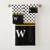 Monogram Elegant Black and White Polka Dot Pattern Bad Handdoek (Insitu)