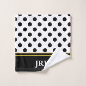 Monogram Elegant Black and White Polka Dot Pattern Bad Handdoek (Wasdoekje)