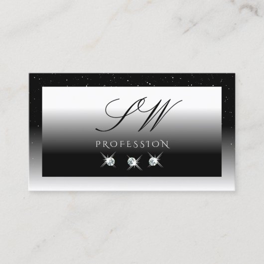 Monogram Elegant Black and White Sparkle Diamonds Visitekaartje (Voorkant)