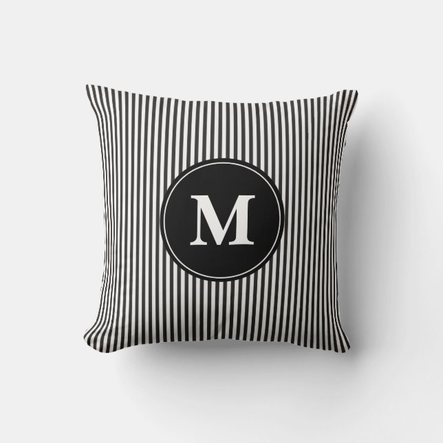 Monogram Elegant Black and White Stripe Pattern Kussen (Voorkant)