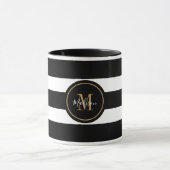 Monogram Elegant Black and White Stripes Script Mok (Midden)