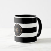 Monogram Elegant Black and White Stripes Script Mok (Voorkant rechts)