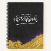 Monogram Elegant Black Artist Sketchbook met naam Notitieboek (Voorkant)