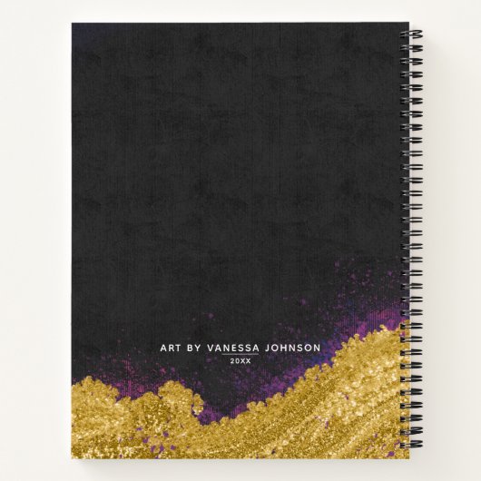 Monogram Elegant Black Artist Sketchbook met naam Notitieboek (Achterkant)