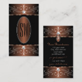 Monogram Elegant Black en Brown  Ornamenten Visitekaartje (Voorkant / Achterkant)