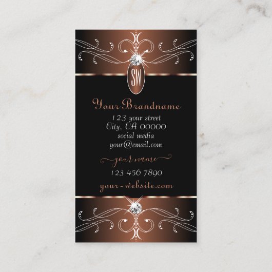 Monogram Elegant Black en Brown  Ornamenten Visitekaartje (Achterkant)