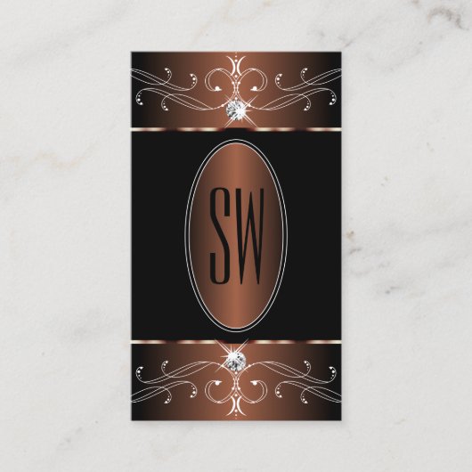 Monogram Elegant Black en Brown  Ornamenten Visitekaartje (Voorkant)