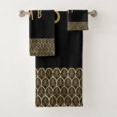 Monogram Elegant Black en Gold Art Deco Gatsby Bad Handdoek (Insitu)