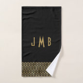 Monogram Elegant Black en Gold Art Deco Gatsby Bad Handdoek (Handdoek)