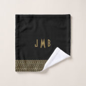 Monogram Elegant Black en Gold Art Deco Gatsby Bad Handdoek (Wasdoekje)