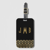 Monogram Elegant Black en Gold Art Deco Gatsby Bagagelabel (Voorkant (verticaal))