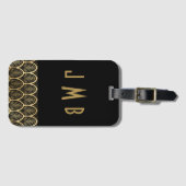 Monogram Elegant Black en Gold Art Deco Gatsby Bagagelabel (Voorkant (horizontaal))
