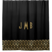 Monogram Elegant Black en Gold Art Deco Gatsby Douchegordijn (Voorkant)