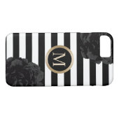 Monogram Elegant Black Floral Modern Stripes Case-Mate iPhone Case (Achterkant (Horizontaal))