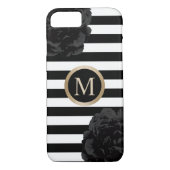 Monogram Elegant Black Floral Modern Stripes Case-Mate iPhone Case (Achterkant)
