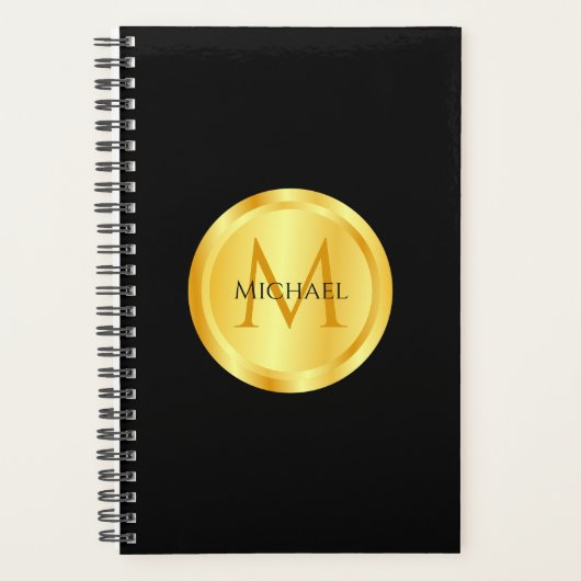 Monogram Elegant Black Gold Modern Sjabloon Planner (Voorkant)