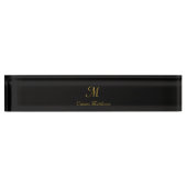 Monogram Elegant Black & Gold Script Name Naambordje (Voorkant)