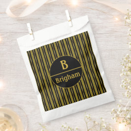 Monogram Elegant Black Gold Stripe Split Bedankzakje