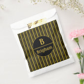 Monogram Elegant Black Gold Stripe Split Bedankzakje (Gezegeld)
