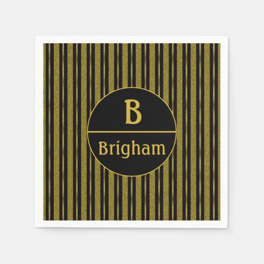 Monogram Elegant Black & Gold Stripe Split Servet (Voorkant)
