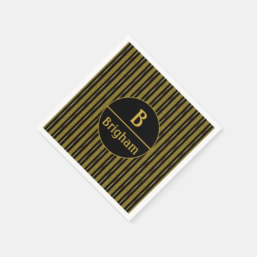 Monogram Elegant Black & Gold Stripe Split Servet (Hoek)