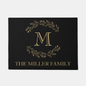 Monogram Elegant Black Gold Wreated Family Name Deurmat (Voorkant)