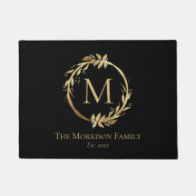 Monogram Elegant Black Gold Wreated Family Name