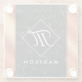 Monogram Elegant Black Marble & Bronze Folie Glazen Onderzetter (Achterkant)