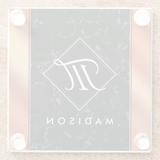 Monogram Elegant Black Marble & Bronze Folie Glazen Onderzetter (Achterkant)