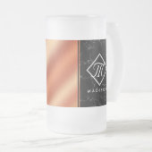 Monogram Elegant Black Marble & Bronze Folie Matglas Bierpul (Voorkant rechts)