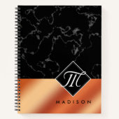 Monogram Elegant Black Marble & Bronze Folie Notitieboek (Voorkant)