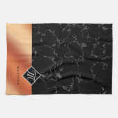 Monogram Elegant Black Marble & Bronze Folie Theedoek (Horizontaal)