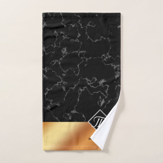 Monogram Elegant Black Marble & Copper Folie Bad Handdoek (Handdoek)
