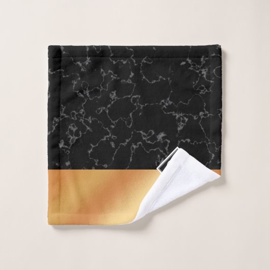 Monogram Elegant Black Marble & Copper Folie Bad Handdoek (Wasdoekje)