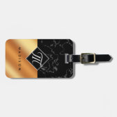 Monogram Elegant Black Marble & Copper Folie Bagagelabel (Voorkant horizontaal)