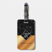 Monogram Elegant Black Marble & Copper Folie Bagagelabel (Achterkant verticaal)