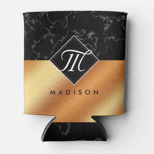 Monogram Elegant Black Marble & Copper Folie Blikjeskoeler (Voorkant)