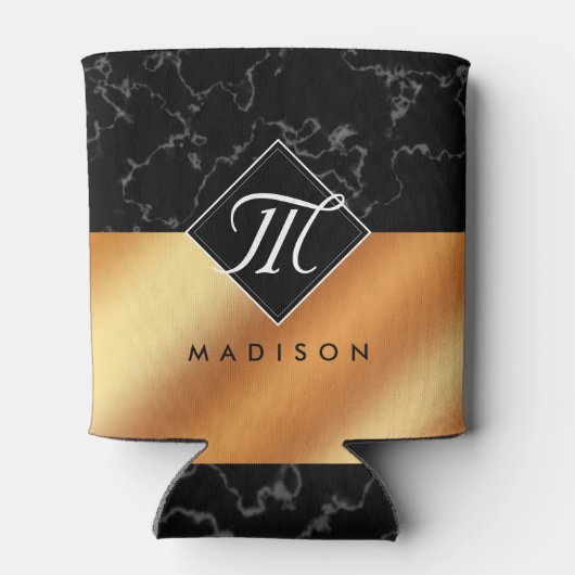 Monogram Elegant Black Marble & Copper Folie Blikjeskoeler (Achterkant)